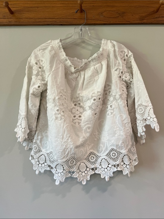 Chico's Tops - Chico's White Lace Crochet Peasant Blouse - off shoulder, 2